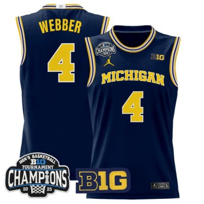 Michigan Wolverines 2025 Big Ten Conference Tournament Champions Basketball Jersey - Navy Chris Webber