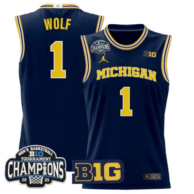 Michigan Wolverines 2025 Big Ten Conference Tournament Champions Basketball Jersey - Navy Danny Wolf