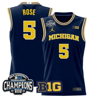 Michigan Wolverines 2025 Big Ten Conference Tournament Champions Basketball Jersey - Navy Jalen Rose