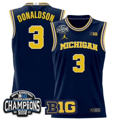 Michigan Wolverines 2025 Big Ten Conference Tournament Champions Basketball Jersey - Navy Tre Donaldson