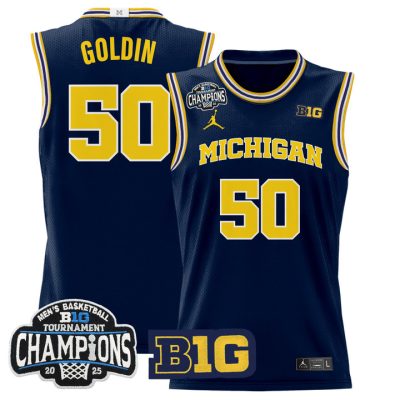 Michigan Wolverines 2025 Big Ten Conference Tournament Champions Basketball Jersey - Navy Vladislav Goldin