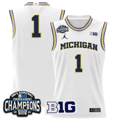 Michigan Wolverines 2025 Big Ten Conference Tournament Champions Basketball Jersey - White #1 Team