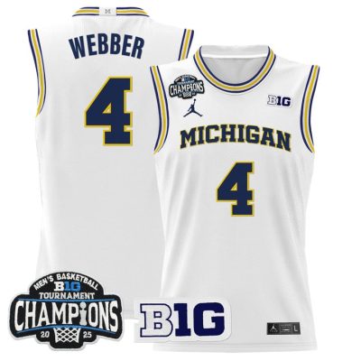 Michigan Wolverines 2025 Big Ten Conference Tournament Champions Basketball Jersey - White Chris Webber