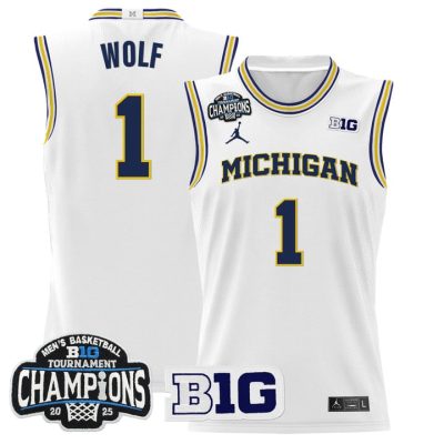 Michigan Wolverines 2025 Big Ten Conference Tournament Champions Basketball Jersey - White Danny Wolf