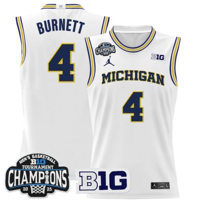 Michigan Wolverines 2025 Big Ten Conference Tournament Champions Basketball Jersey - White Nimari Burnett