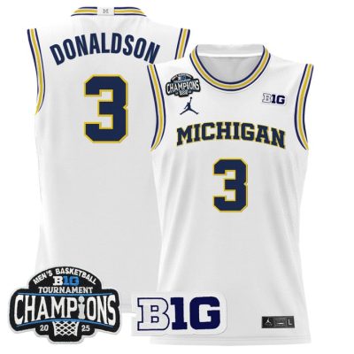 Michigan Wolverines 2025 Big Ten Conference Tournament Champions Basketball Jersey - White Tre Donaldson