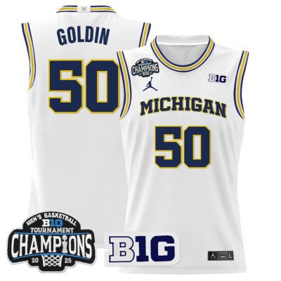 Michigan Wolverines 2025 Big Ten Conference Tournament Champions Basketball Jersey - White Vladislav Goldin