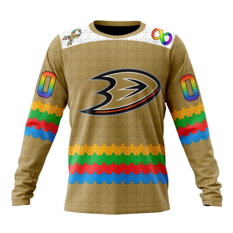 NHL Anaheim Ducks Special Autism Awareness Design Performance Long Sleeve Shirt