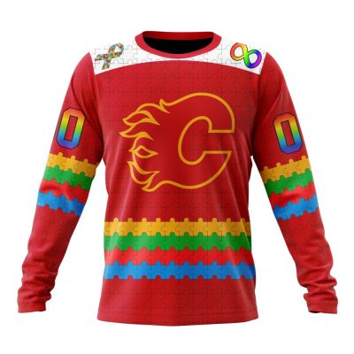 NHL Calgary Flames Special Autism Awareness Design Performance Long Sleeve Shirt
