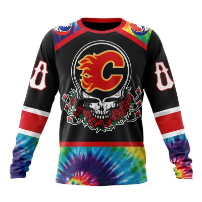 NHL Calgary Flames Special Grateful Dead Design Performance Long Sleeve Shirt