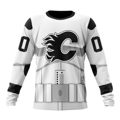 NHL Calgary Flames Special Star Wars Stormtroopers Design Performance Long Sleeve Shirt