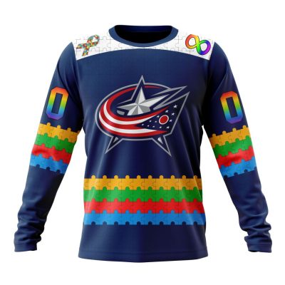 NHL Columbus Blue Jackets Special Autism Awareness Design Performance Long Sleeve Shirt