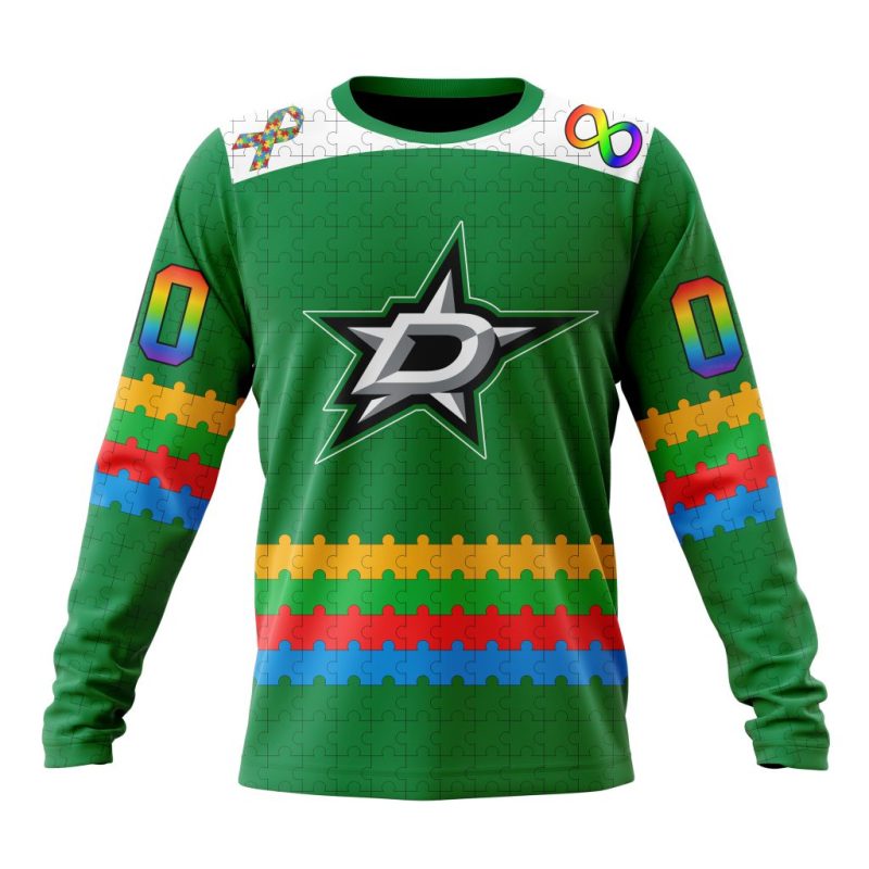 NHL Dallas Stars Special Autism Awareness Design Performance Long Sleeve Shirt