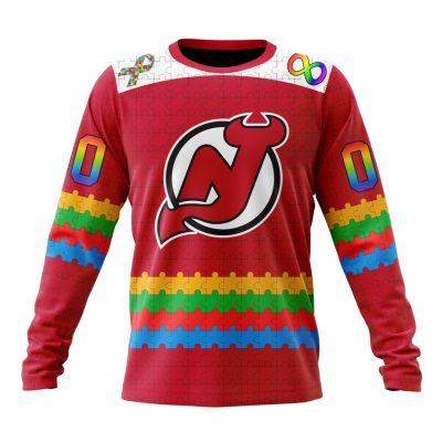 NHL New Jersey Devils Special Autism Awareness Design Performance Long Sleeve Shirt