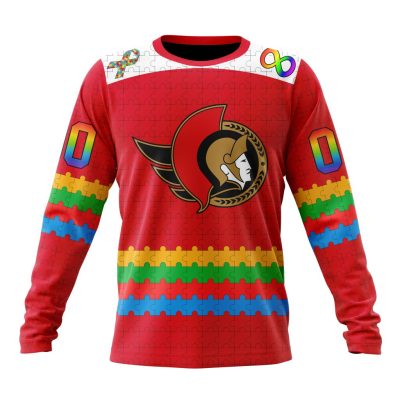 NHL Ottawa Senators Special Autism Awareness Design Performance Long Sleeve Shirt