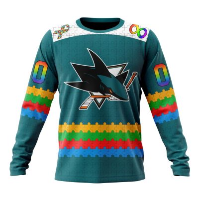 NHL San Jose Sharks Special Autism Awareness Design Performance Long Sleeve Shirt