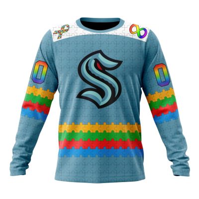NHL Seattle Kraken Special Autism Awareness Design Performance Long Sleeve Shirt