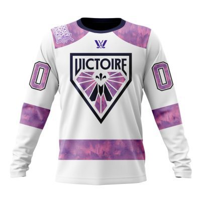 PWHL Montreal Victoire Special Hockey Fight Cancer Design Performance Long Sleeve Shirt