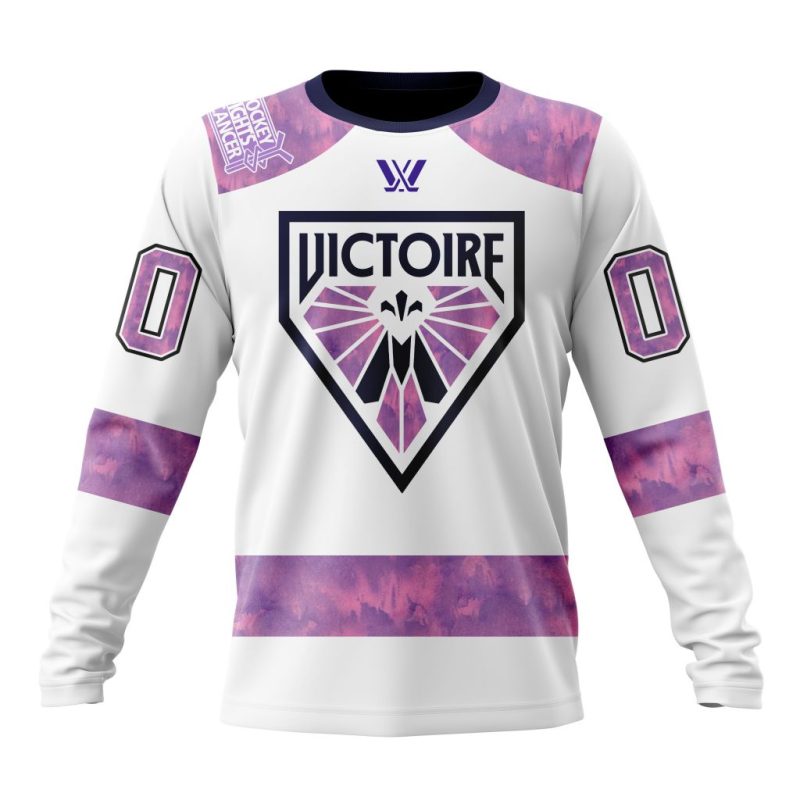 PWHL Montreal Victoire Special Hockey Fight Cancer Design Performance Long Sleeve Shirt