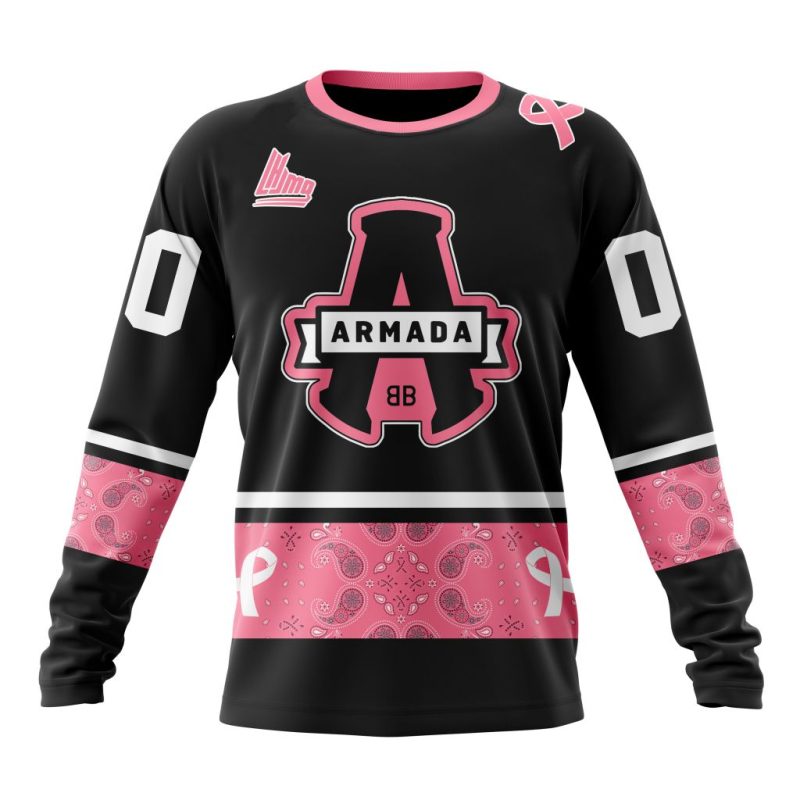 QMJHL Blainville-Boisbriand Armada Special Pink Paisley Fights Breast Cancer Design Performance Long Sleeve Shirt