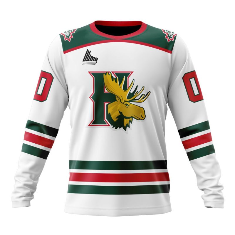 QMJHL Halifax Mooseheads Personalized White Kits Performance Long Sleeve Shirt