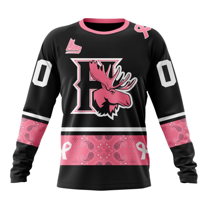QMJHL Halifax Mooseheads Special Pink Paisley Fights Breast Cancer Design Performance Long Sleeve Shirt