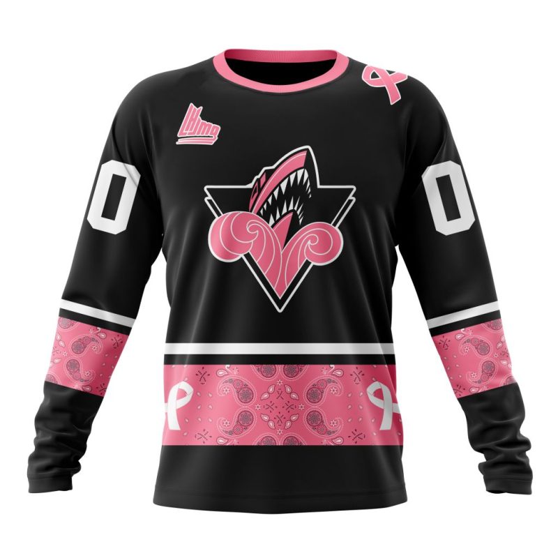 QMJHL Rimouski Oceanic Special Pink Paisley Fights Breast Cancer Design Performance Long Sleeve Shirt
