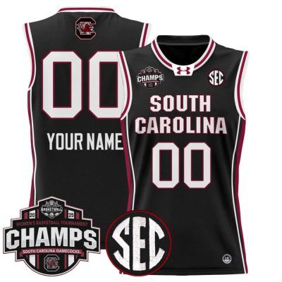 South Carolina Gamecocks 2025 SEC Women's Conference Tournament Champions Lightweight Basketball Custom Jersey - Black