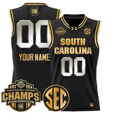 South Carolina Gamecocks 2025 SEC Women's Conference Tournament Champions Lightweight Basketball Custom Jersey - Black Gold