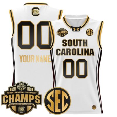 South Carolina Gamecocks 2025 SEC Women's Conference Tournament Champions Lightweight Basketball Custom Jersey - White Gold