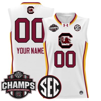 South Carolina Gamecocks 2025 SEC Women's Conference Tournament Champions Lightweight Basketball Custom Jersey - White Limited