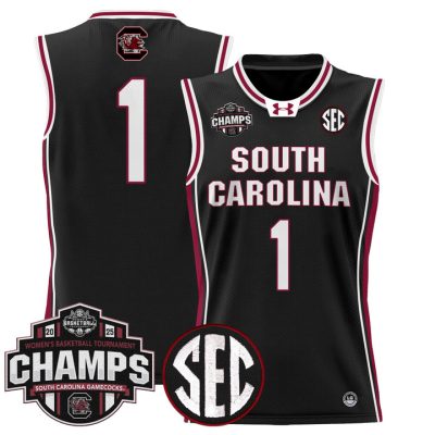 South Carolina Gamecocks 2025 SEC Women's Conference Tournament Champions Lightweight Basketball Jersey - Black #1 Team