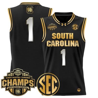 South Carolina Gamecocks 2025 SEC Women's Conference Tournament Champions Lightweight Basketball Jersey - Black Gold #1 Team