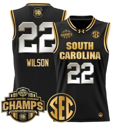 South Carolina Gamecocks 2025 SEC Women's Conference Tournament Champions Lightweight Basketball Jersey - Black Gold A'ja Wilson