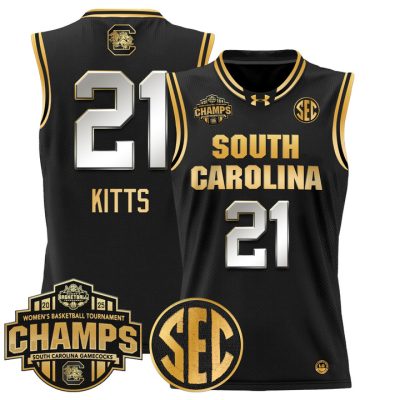 South Carolina Gamecocks 2025 SEC Women's Conference Tournament Champions Lightweight Basketball Jersey - Black Gold Chloe Kitts