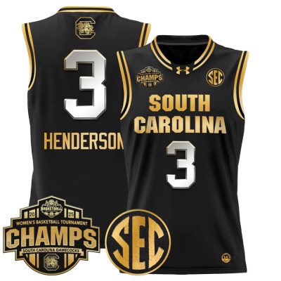 South Carolina Gamecocks 2025 SEC Women's Conference Tournament Champions Lightweight Basketball Jersey - Black Gold Destanni Henderson
