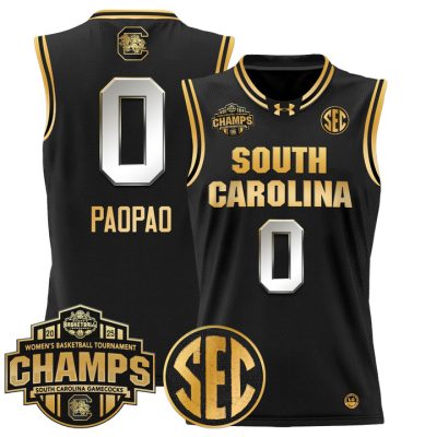 South Carolina Gamecocks 2025 SEC Women's Conference Tournament Champions Lightweight Basketball Jersey - Black Gold Te-Hina Paopao