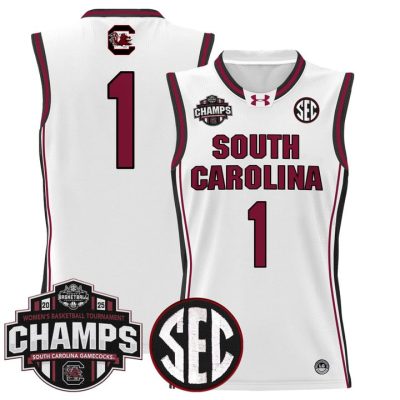 South Carolina Gamecocks 2025 SEC Women's Conference Tournament Champions Lightweight Basketball Jersey - White #1 Team
