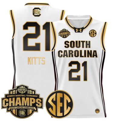 South Carolina Gamecocks 2025 SEC Women's Conference Tournament Champions Lightweight Basketball Jersey - White Gold Chloe Kitts
