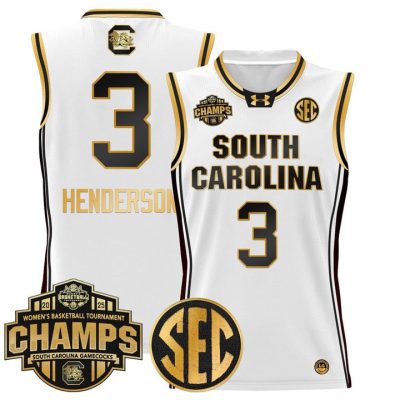 South Carolina Gamecocks 2025 SEC Women's Conference Tournament Champions Lightweight Basketball Jersey - White Gold Destanni Henderson