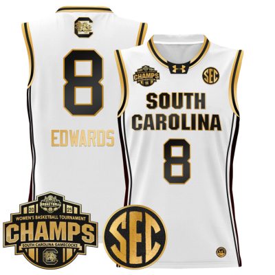 South Carolina Gamecocks 2025 SEC Women's Conference Tournament Champions Lightweight Basketball Jersey - White Gold Joyce Edwards