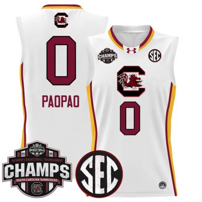 South Carolina Gamecocks 2025 SEC Women's Conference Tournament Champions Lightweight Basketball Jersey - White Limited Te-Hina Paopao