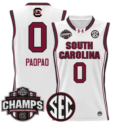 South Carolina Gamecocks 2025 SEC Women's Conference Tournament Champions Lightweight Basketball Jersey - White Te-Hina Paopao