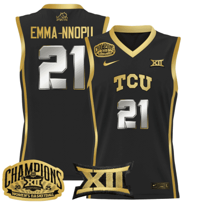 TCU Horned Frogs 2025 BIG 12 Women's Conference Tournament Champions Lightweight Basketball Jersey - Black Gold Agnes Emma-Nnopu