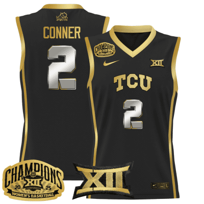 TCU Horned Frogs 2025 BIG 12 Women's Conference Tournament Champions Lightweight Basketball Jersey - Black Gold Madison Conner