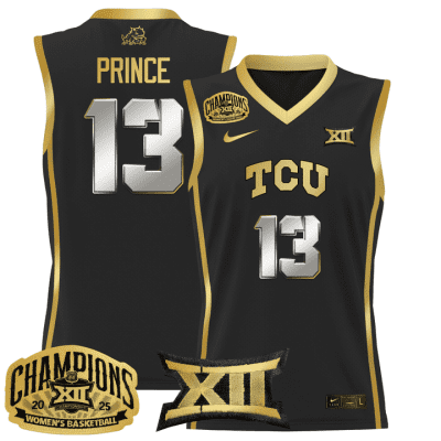 TCU Horned Frogs 2025 BIG 12 Women's Conference Tournament Champions Lightweight Basketball Jersey - Black Gold Sedona Prince