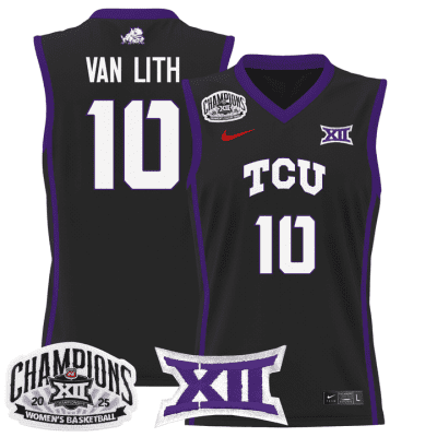 TCU Horned Frogs 2025 BIG 12 Women's Conference Tournament Champions Lightweight Basketball Jersey - Black Hailey Van Lith