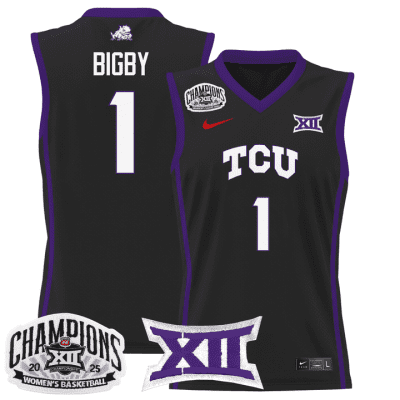TCU Horned Frogs 2025 BIG 12 Women's Conference Tournament Champions Lightweight Basketball Jersey - Black Taylor Bigby