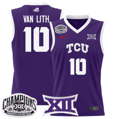 TCU Horned Frogs 2025 BIG 12 Women's Conference Tournament Champions Lightweight Basketball Jersey - Purple Hailey Van Lith