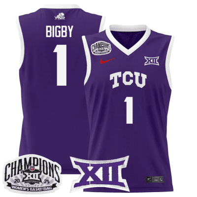 TCU Horned Frogs 2025 BIG 12 Women's Conference Tournament Champions Lightweight Basketball Jersey - Purple Taylor Bigby